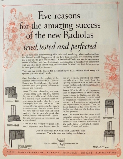 1926 RCA Radiola Radio Ad ~ Amazing Success