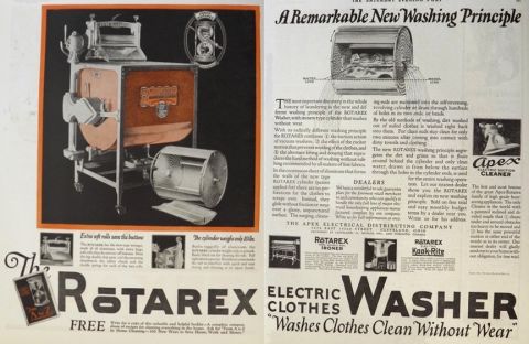1923 Rotarex Washing Machine Ad ~ Washes Clothes Clean Without Wear