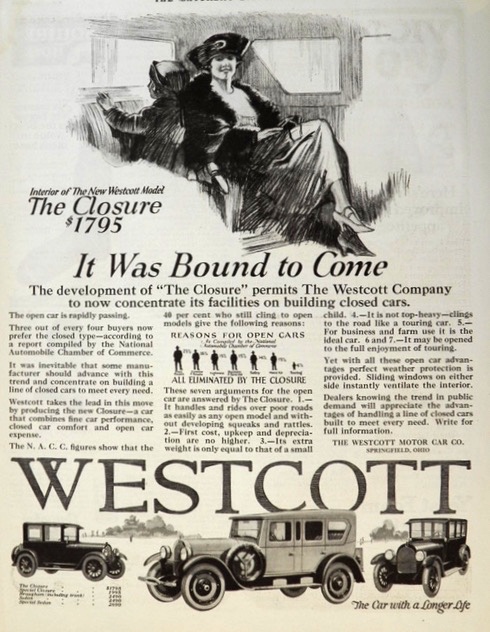 1923 Westcott Car Ad ~ "The Closure"