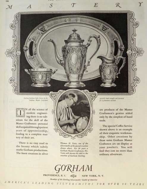 1927 Gorham Sterling Jacobean Coffee Service Ad