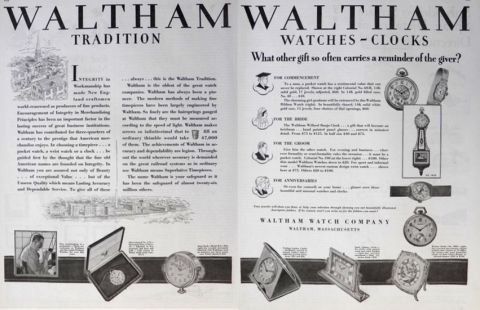 1928 Waltham Watches & Clocks Ad