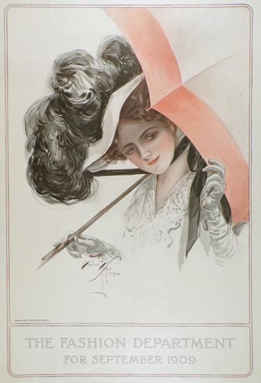1909 Antique Print ~ Harrison Fisher ~ Victorian Woman with Umbrella