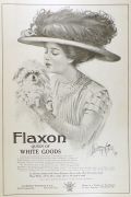 1910 Flaxon Fabrics Ad ~ Victorian Woman with Dog