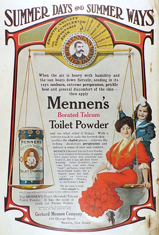 1907 Antique Mennen's Toilet Powder Ad ~ Summer Days
