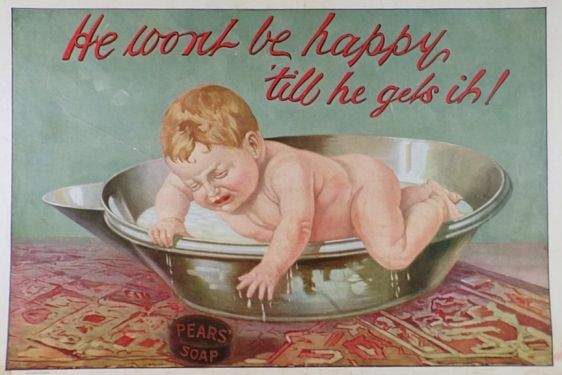 1909 Pears Soap Ad ~ Baby in Tub Reaches for Soap
