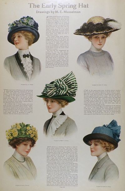1914 Antique Fashion Print ~ Spring Hats Millinery