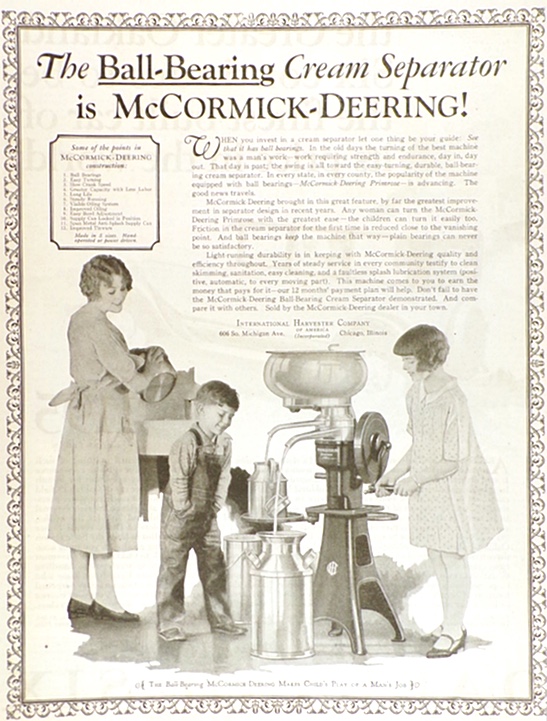 1927 McCormick Deering Cream Separator Ad  ~ Ball Bearing