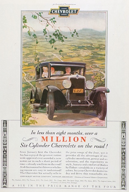 1929 Chevy Six Ad ~ Over a Million on the Road