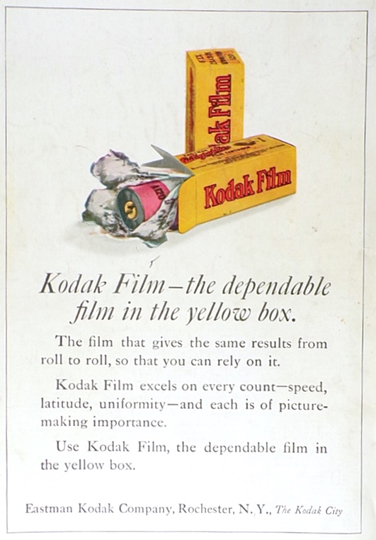 1925 Kodak Film Ad ~ Dependable Film in the Yellow Box