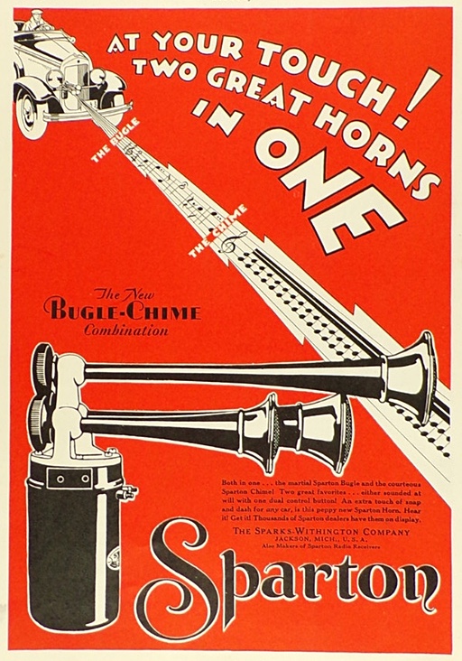 1929 VIntage Sparton Car Horn Ad Bugle Chime Combo, Vintage Car