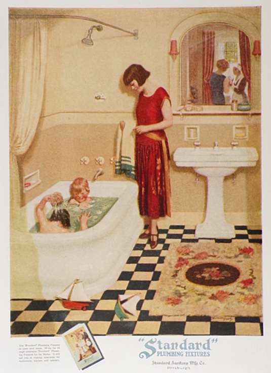 1925 Standard Plumbing Ad ~ Kids in Tub ~ Norman Price