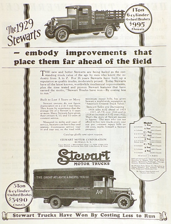 1929 Stewart Motor Truck Ad ~ A&P & Dutch Boy Paint Trucks