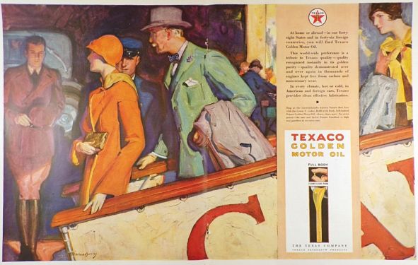 1929 Texaco Oil Ad ~ McClelland Barclay ~ At Home or Abroad