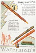 1929 Waterman's Fountain Pen Ad ~ Scholastic Styles