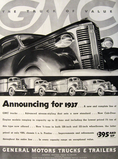 1937 GMC General Motors Trucks Ad ~ Deco Style Art