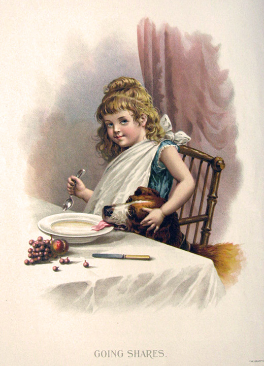 1894 Child with Dog Antique Print Chromo ~ Knapp Co.