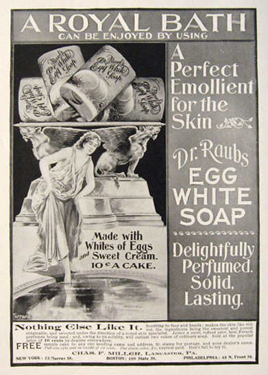 1897 Dr. Raub's Egg White Soap Ad ~ A Royal Bath
