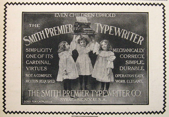 1897 Smith Premier Typewriter Ad ~ Children Hold Typewriter