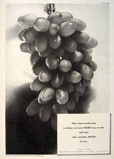 1935 Spud Cigarettes Ad ~ Fresh As Grapes