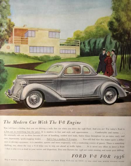 1936 Ford Ad ~ The Modern Car with the V8 Engine