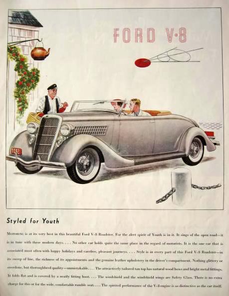 1935 Ford Roadster Ad ~ Styled for Youth