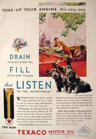 1931 Texaco Motor Oil Ad ~ Scottie Dogs