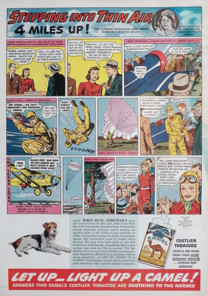 1939 Camel Cigarettes Ad ~ Parachute Jumper Marie McMillin