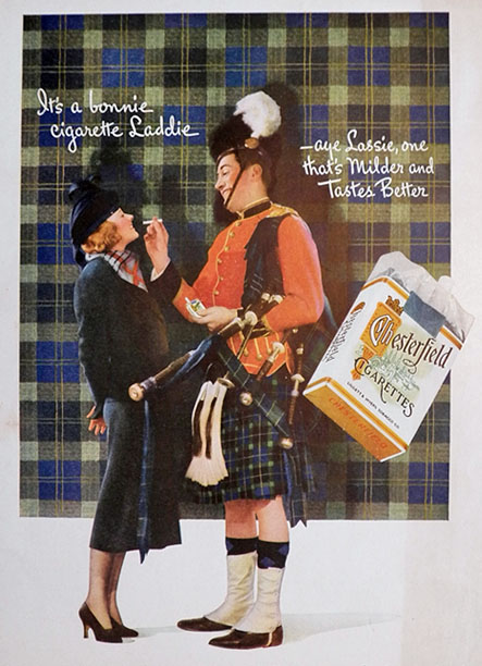 1935 Chesterfield Cigarettes Ad ~ Scottish Couple