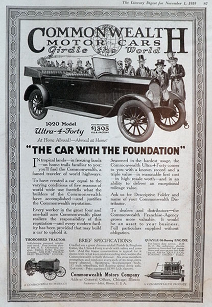 1919 Commonwealth Motor Car Ad ~ Ultra 4-Forty