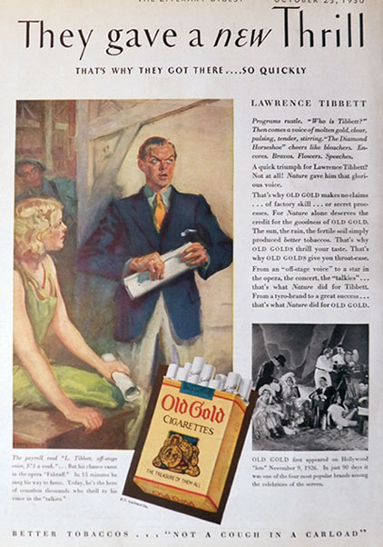 1930 Old Gold Cigarettes Ad ~ Lawrence Tibbett
