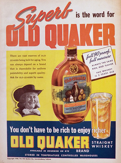 1938 Old Quaker Whiskey Ad ~ Don't Have to Be Rich