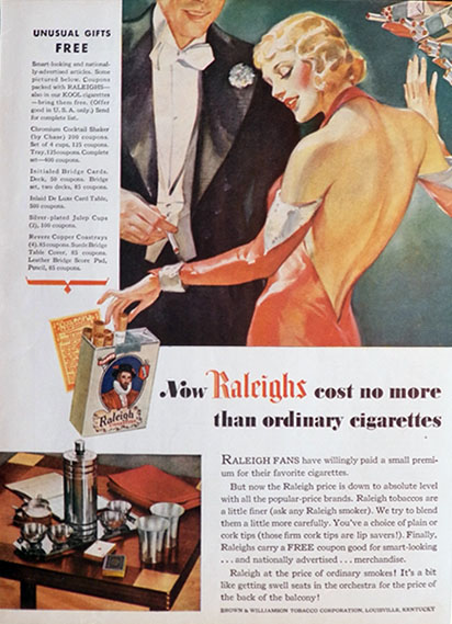 1934 Raleigh CIgarettes Ad ~ Unusual Gifts