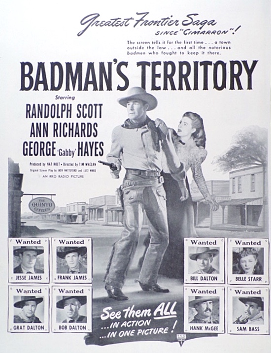 1946 Movie Ad ~ Badman's Territory ~ Randolph Scott