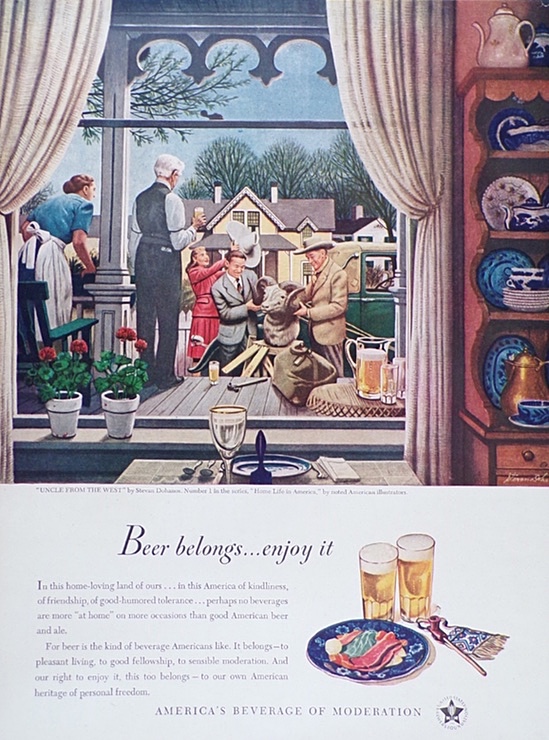 1946 Beer Belongs Ad ~ Stevan Dohanos ~ Uncle From the West