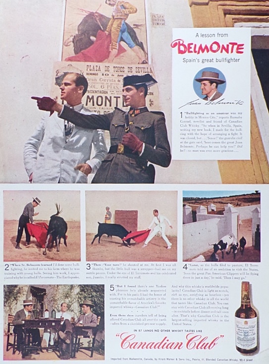 1946 Canadian Club Whiskey Ad ~ Bullfighter Juan Belmonte