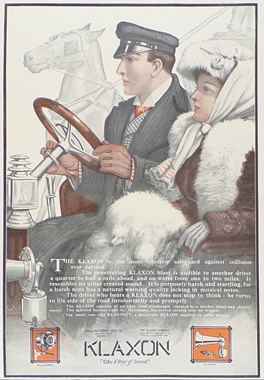 1910 Antique Klaxon Horn Ad ~ Wonderful Art