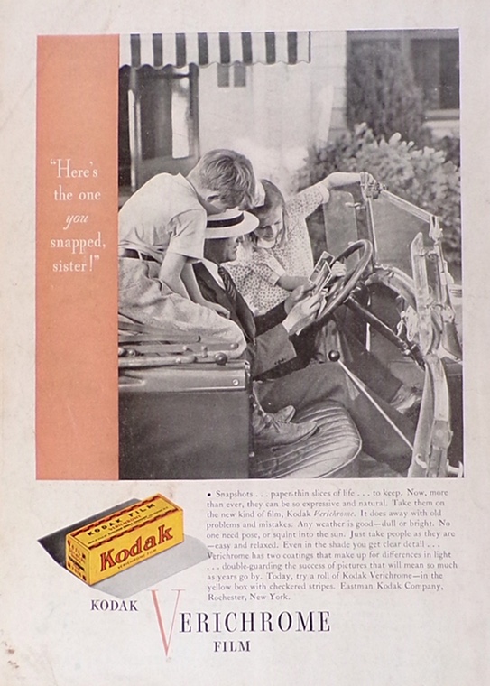 1933 Kodak Verichrome Film Ad ~ Kids in Dad's Automobile