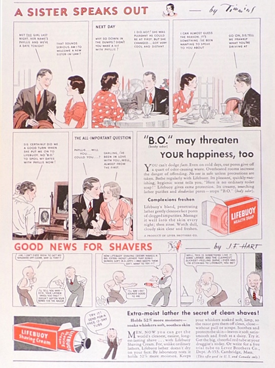 1933 Lifebuoy Soap Ad ~ "B.O." May Threaten Happiness