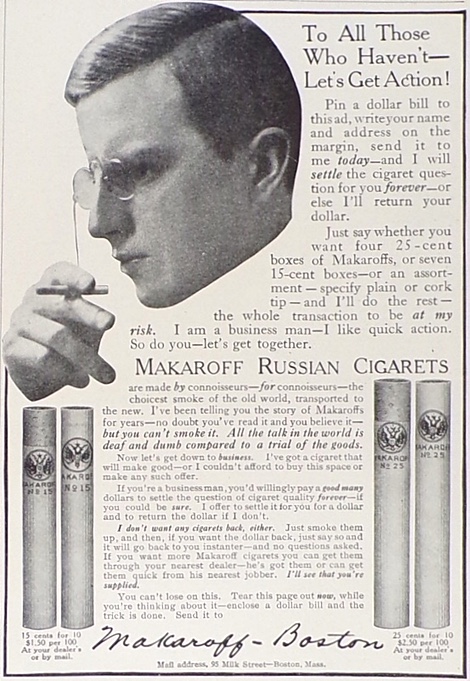 1910 Makaroff Russian Cigarettes Ad