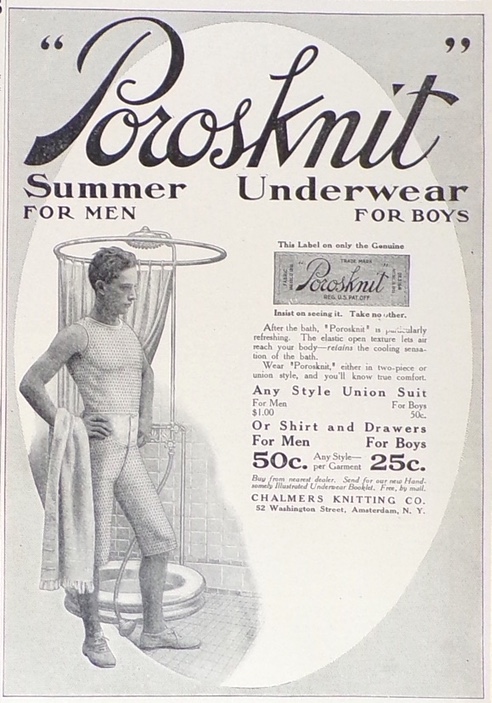 1910 Porosknit Mens Summer Underwear Ad, Vintage Clothing & Accessory Ads