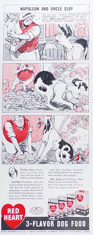 1946 Red Heart Dog Food Ad ~ Clifford McBride ~ Napoleon the Dog