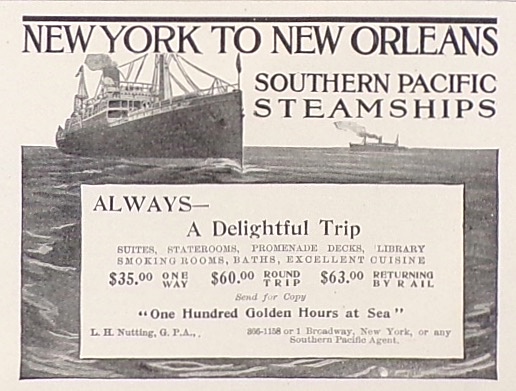 1910 Southern Pacific Steamship Ad ~ New York to New Orleans