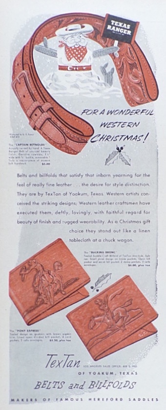 1946 TexTan Belts & Billfolds Ad ~ Western Christmas