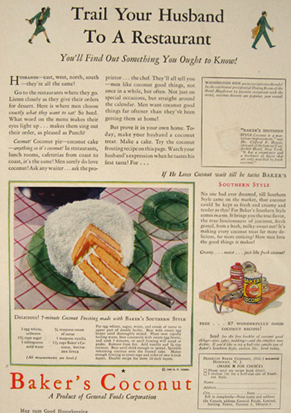 1930 Baker's Coconut Ad ~ Coconut Frosting Recipe
