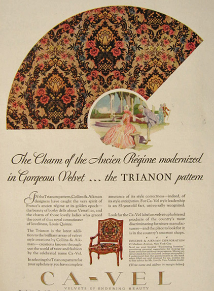 1930 Ca-Vel Velvet Ad ~ Trianon Pattern
