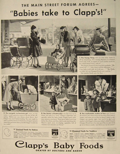 1940 Clapp's Baby Food Ad ~ Vintage Baby Carriages