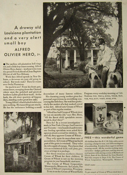 1917 Cream of Wheat Ad ~ Alfred Olivier Hero, Jr.