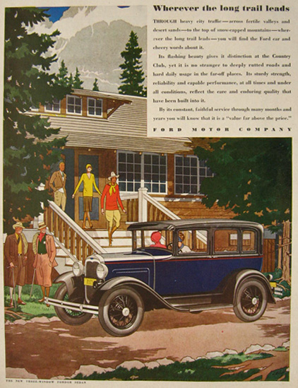 1930 Ford Fordor Sedan Ad ~ Wherever the Long Trail Leads