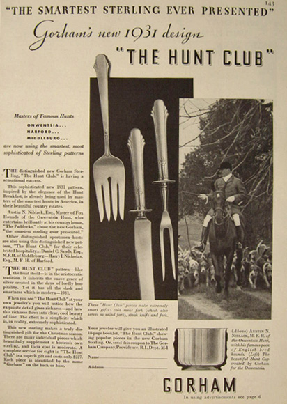 1931 Gorham Sterling Ad ~ Hunt Club Pattern