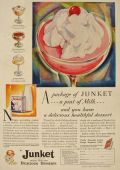 1930 Junket Ad ~ Makes Milk Into Delicious Desserts